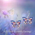 wholesale 925 Sterling Silver Blue American Flag Butterfly Drop Earrings For Women-0-5
